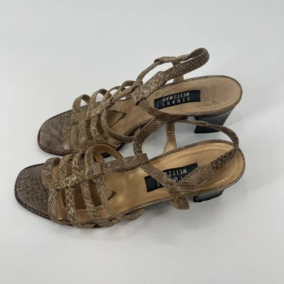 STUART WEITZMAN ZIP UP GLADIATOR HEELED SANDLES FAUX BEIGE SNAKE LEATHER size 9 - Picture 2 of 9